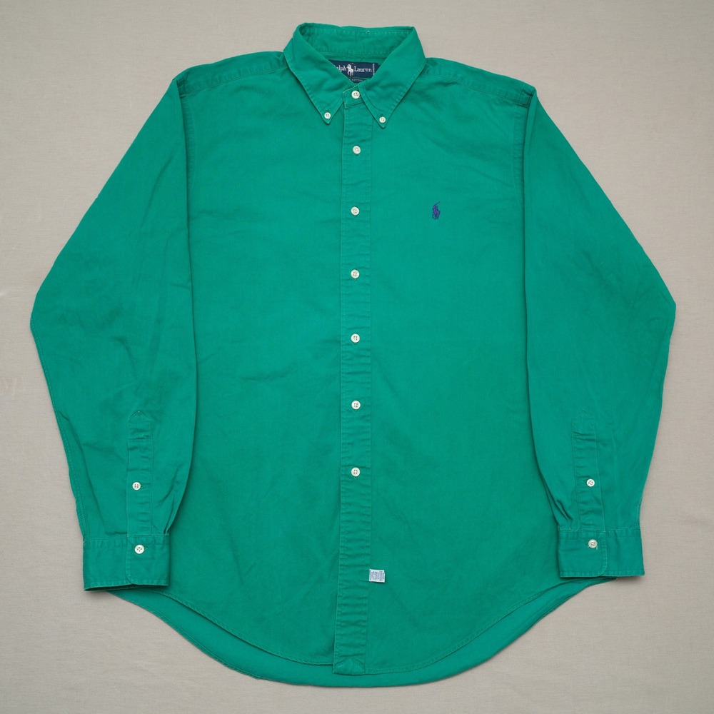 Polo‎ Ralph Lauren 90s Shirt Mens XL Green Blue Pony Cotton Button Down